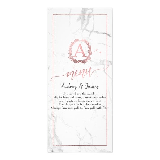 PixDezines Marble+Shine Roos Gold Monogram Menu (Achterkant)