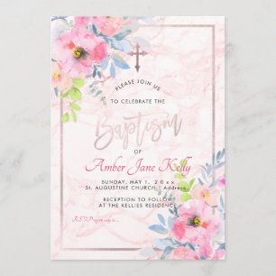 PixDezines Marble+Waterverf Flowers/Baptism Kaart