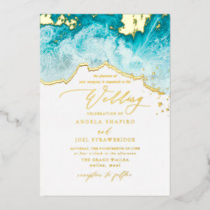 PixDezines Marine Waves Shoreline Beach Wedding Folie Uitnodiging
