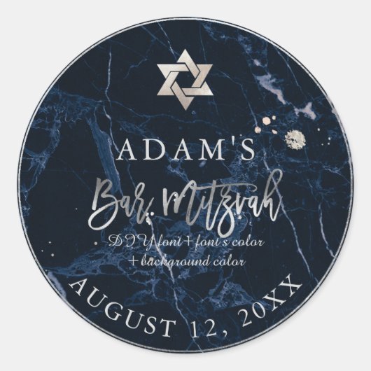 PixDezines Marmer Mitzvah Stickers/Midnight Blue Ronde Sticker (Voorkant)
