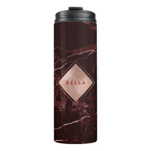 PixDezines MASALA RED MARBLE FAUX ROSE GOLD VEINS Thermosbeker
