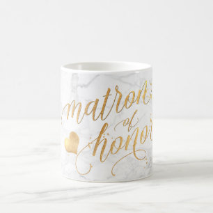 PixDezines Matron of Honor/Marble+Faux Gold/Script Koffiemok