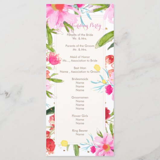 PixDezines May Flower/Waterverf Wedding Program Programma (Achterkant)