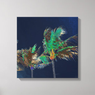 PixDezines Midnight Breeze/Palm Trees Canvas Afdruk