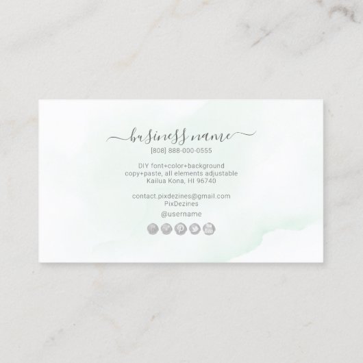 PixDezines Mint Green Waterverf Reward Card Visitekaartje (Achterkant)