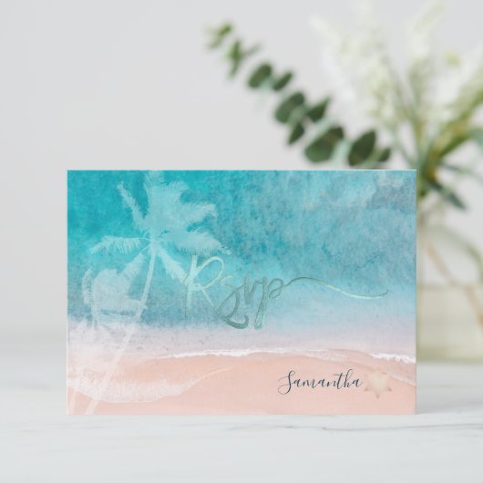 PixDezines Mitzvah RSVP Beach Palm Trees (Staand voorkant)