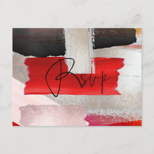 PixDezines Modern Waterverf Rood Zwart RSVP Uitnodiging Briefkaart