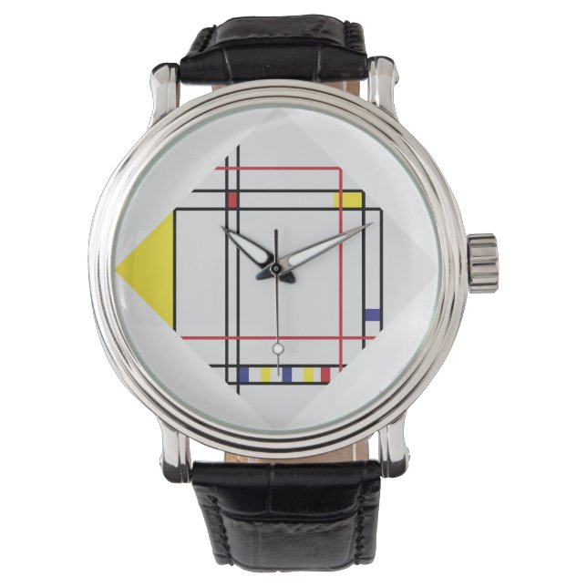 PixDezines Mondriaan Kunst Horloge (Voorkant)