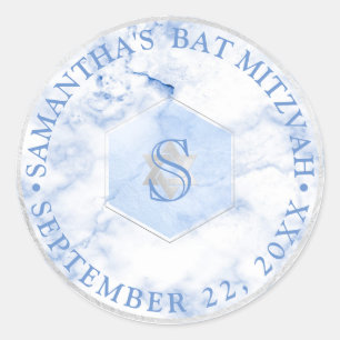 PixDezines Monogram Blauwe Honingraat Mitzvah Ronde Sticker