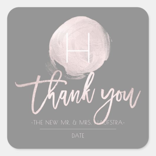 PixDezines Monogram Blush Roze Folie, dank u Vierkante Sticker (Voorkant)