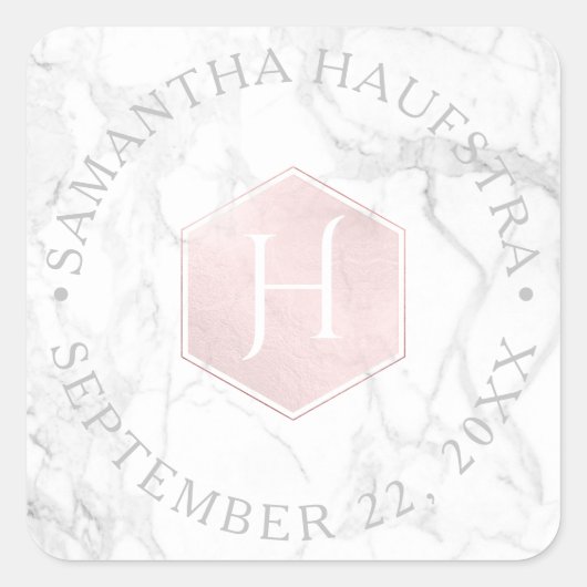 PixDezines Monogram Blush Roze Honingraat Vierkante Sticker (Voorkant)