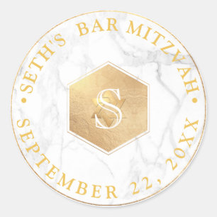 PixDezines Monogram Faux Gold Honingraat Mitzvah Ronde Sticker