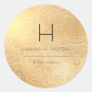 PixDezines Monogram Faux Gouden Folie Retouradres Ronde Sticker