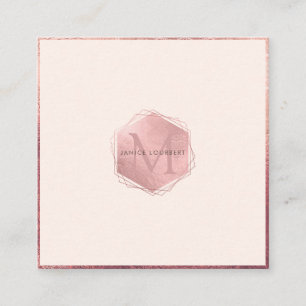 PixDezines MONOGRAM/FAUX ROOS GOUD, BLUSH ROZE Vierkante Visitekaartje