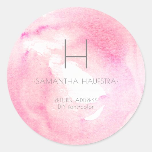 PixDezines Monogram Framboos Roze Waterverf Ronde Sticker (Voorkant)