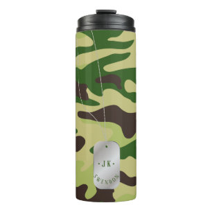 PixDezines Monogram Hondentegel Forest Groen Camou Thermosbeker