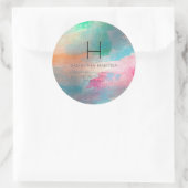 PixDezines Monogram Iriserende Geborstelde Waterve Ronde Sticker (Tas)