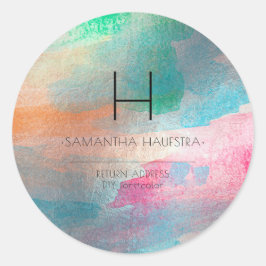 PixDezines Monogram Iriserende Geborstelde Waterve Ronde Sticker