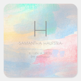 PixDezines Monogram Iriserende Geborstelde Waterve Vierkante Sticker