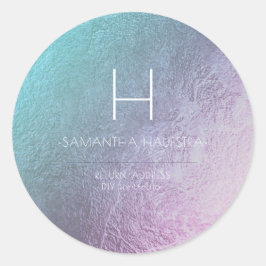 PixDezines Monogram iriserende ombre Blauwgroen Ronde Sticker