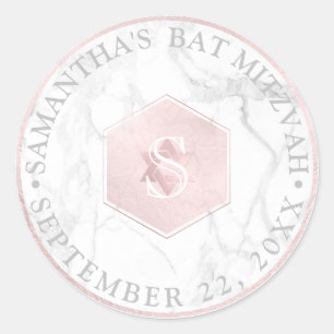 PixDezines Monogram Roze Rozehoningraat Mitzvah Ronde Sticker