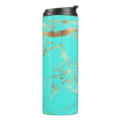 PixDezines MONOGRAM TURQUOISE GOUDEN ADERS Thermosbeker (Gedraaid links)