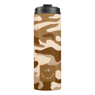 PixDezines Monogram Woestijnzand Camouflage Thermosbeker