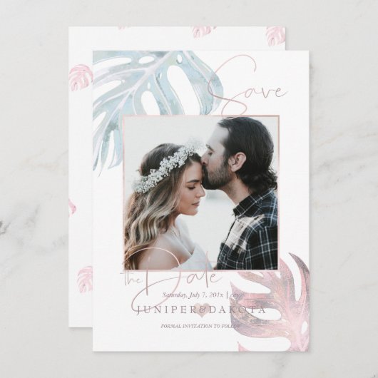 PixDezines MONSTERA BEWAAR DE DATUM Save The Date (Voorkant / Achterkant)