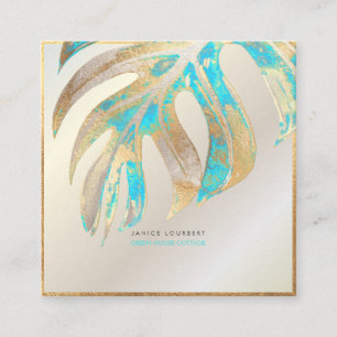 PixDezines MONSTERA, DUO TONE NEPFOILIE, AQUA Vierkante Visitekaartje