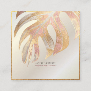 PixDezines MONSTERA, TRI-COLOR FAUX FOLIE Vierkante Visitekaartje
