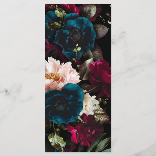 PixDezines Moody Botanical Teal Anemoon Burgundy Menu (Achterkant)