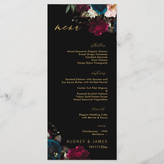 PixDezines Moody Botanical Teal Anemoon Burgundy Menu (Voorkant)