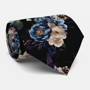 PixDezines Moody Botanische Blauwe Crème Bloemen Stropdas