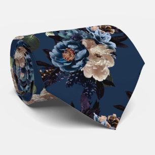 PixDezines Moody Botanische Blauwe Crème Bloemen  Stropdas