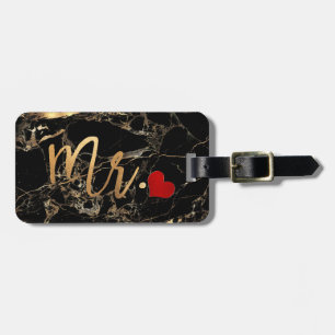 PixDezines MR. BLACK MARBLE+FAUX GOLD Bagagelabel