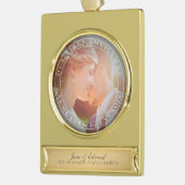 PixDezines Mr & Mrs First Kerstbruiloft Foto Verguld Banner Ornament (Links)