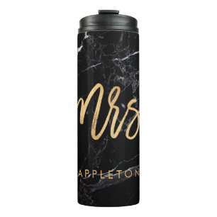 PixDezines Mrs BLACK MARBLE FAUX GOLD Thermosbeker