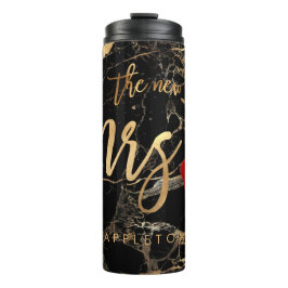PixDezines Mrs. BLACK MARBLE FAUX GOLD VEINS Thermosbeker