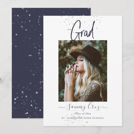PixDezines Navy Blue Afstudeerder Flat Aankondigin Aankondiging (Voorkant / Achterkant)