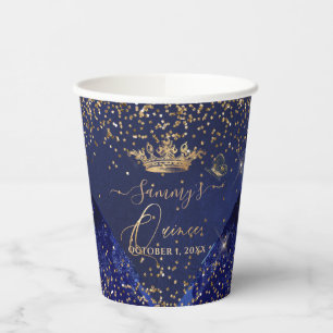 PixDezines Navy Blue Gold Glitter QuinceDress Papieren Bekers