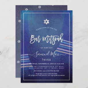PixDezines Navy Blue+Platinum Talitz Bar Mitzvah Kaart