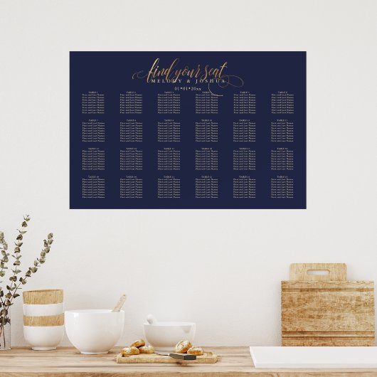 PixDezines Navy+Gold Calligrafie, Zitkast Poster (Keuken)