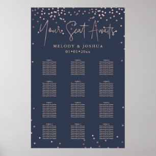 PixDezines Navy+Rose Goud Script, zitplaatskaart Poster