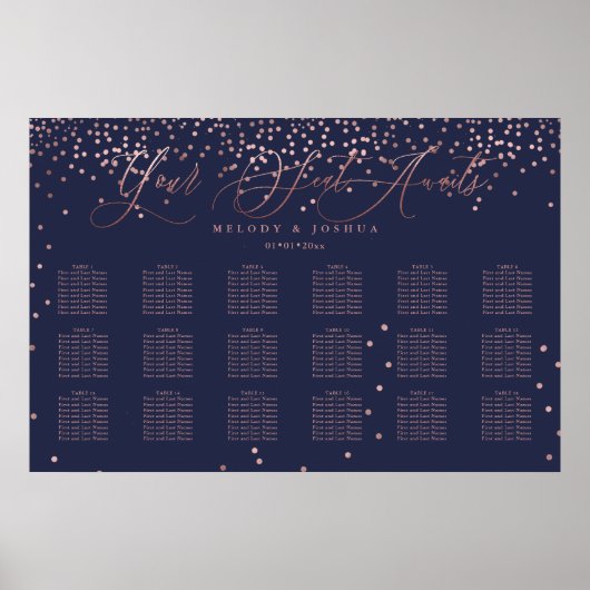 PixDezines Navy+Rose Goud Script, zitplaatskaart Poster (Voorkant)