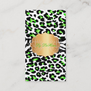 PixDezines neon groene cheetah+zebra Visitekaartje