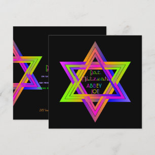 PixDezines Neon Kleuren Ster van David/Bat Mitzvah Kaart