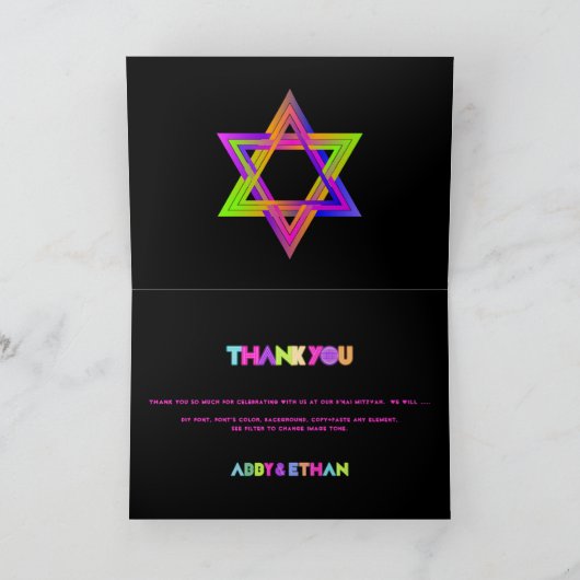 PixDezines Neon Licht Bat Mitzvah Dank u Uitnodigt Kaart (Binnen)