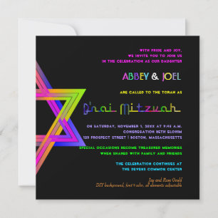 PixDezines Neon Licht Ster van David/B'nai Mitzvah Kaart