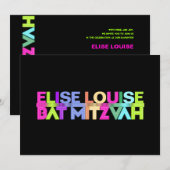 PixDezines Neon Lights Bat Mitswa Kaart (Voorkant / Achterkant)