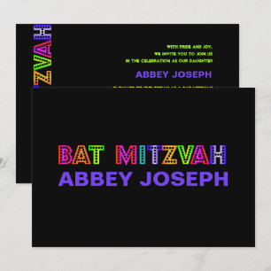 PixDezines Neon Lights Bat Mitswa Kaart